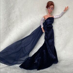 ANASTASIA (Barbie type doll) in elegant navy blue Paris gown w/ accessories